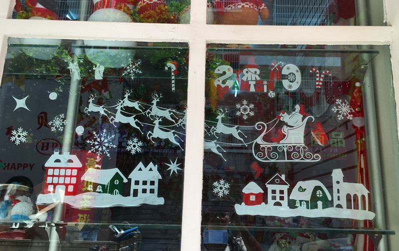 新款圣誕裝飾玻璃貼 彩色櫥窗玻璃背景墻貼 創意可移除窗貼