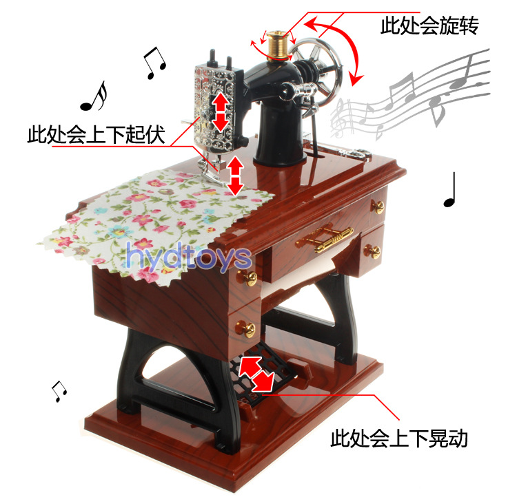 批發經典 仿真縫紉機八音盒 創意手搖音樂盒 首飾盒 化妝盒八音盒