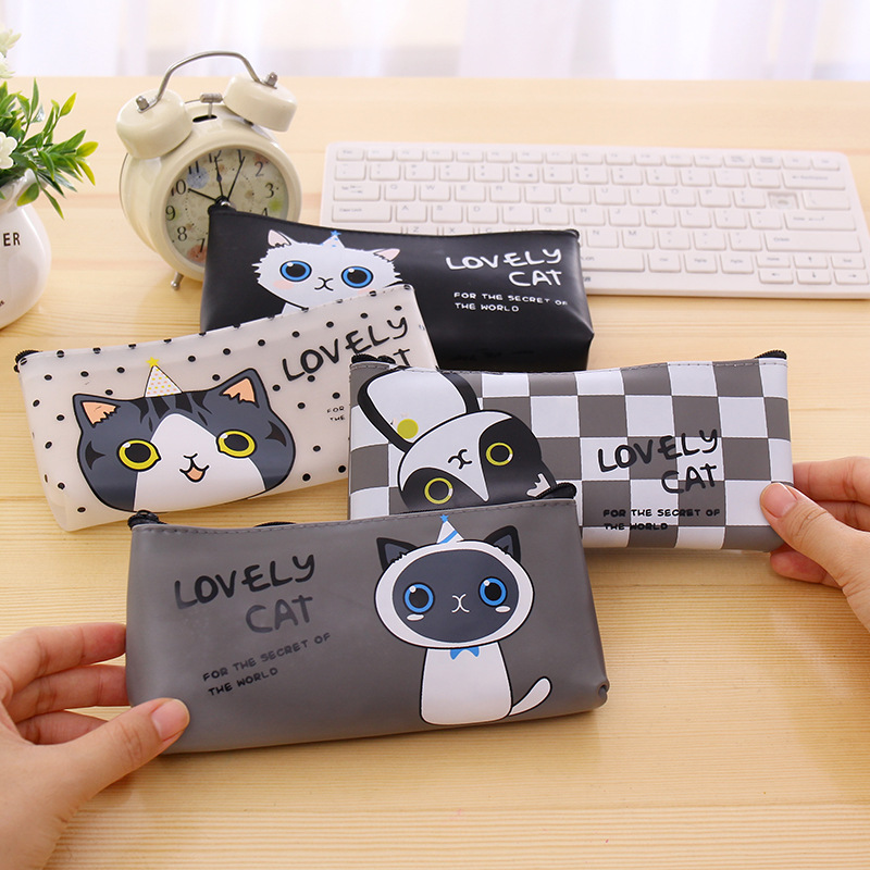 可愛小貓咪筆袋 卡通PU材質收納包 創意鉛筆盒 環保餐具袋