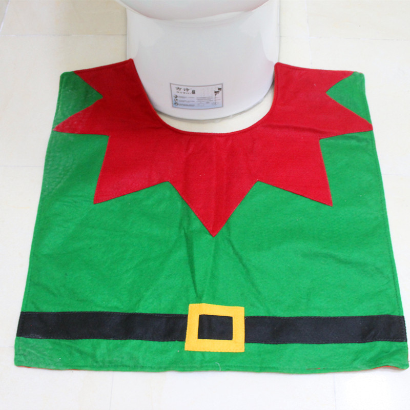 現貨銷售 圣誕精靈馬桶套 圣誕馬桶蓋加腳墊加水箱蓋紙巾套