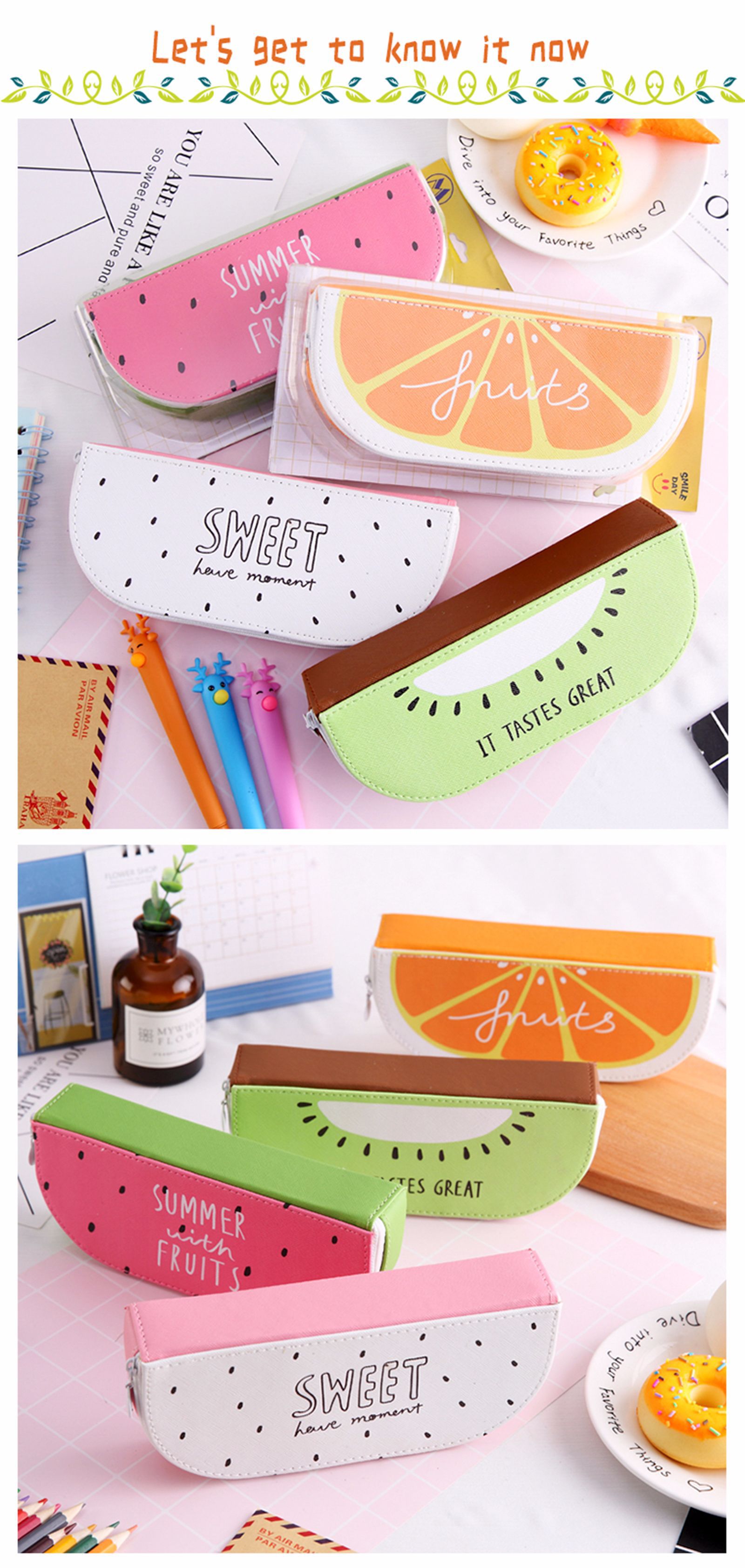 可愛筆袋男女生簡約水果膠水筆盒 小清新創意學生鉛筆袋pu文具盒