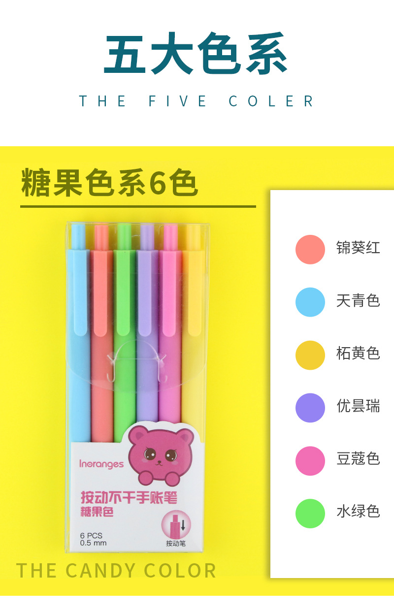 按壓式極細螢光筆 繪圖手帳多色彩色筆 簡約可愛學生用筆 五大色系彩色筆組