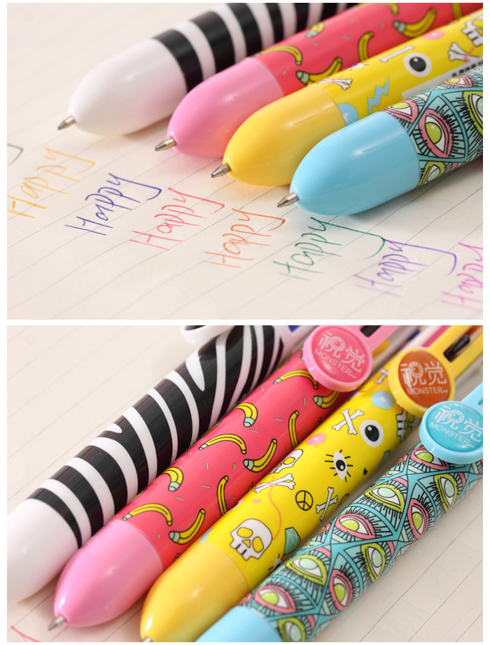 多功能視覺八色圓珠筆 可愛多色圓珠筆 按動彩色油筆 8支筆芯