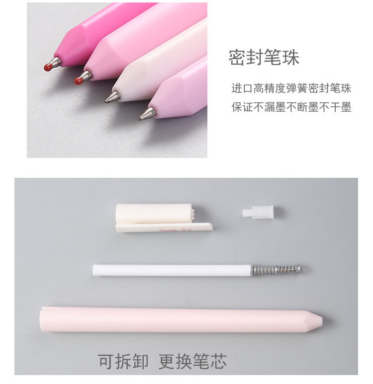 1801HELLOPINK簡約少女粉中性筆角桿按動式中性筆簽字筆學生文具