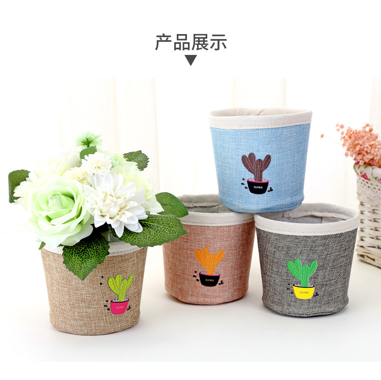 新款 韓版家居收納 帆布盆栽花盆收納筒 創意雜物收納筐可愛清新