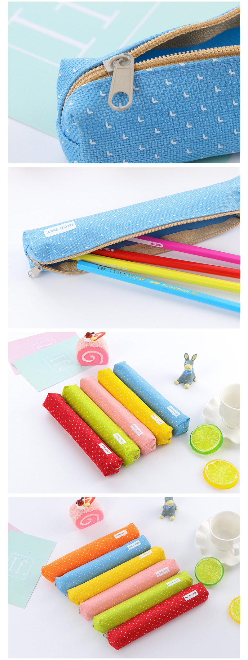 韓國創意水彩長條波點文具盒男女小學生多功能文具袋帆布筆
