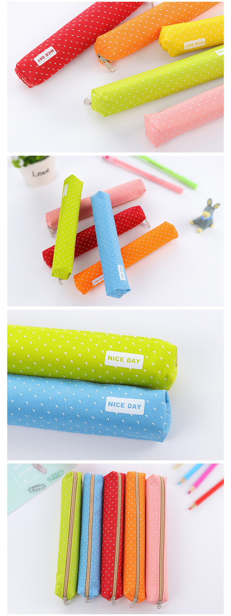 韓國創意水彩長條波點文具盒男女小學生多功能文具袋帆布筆