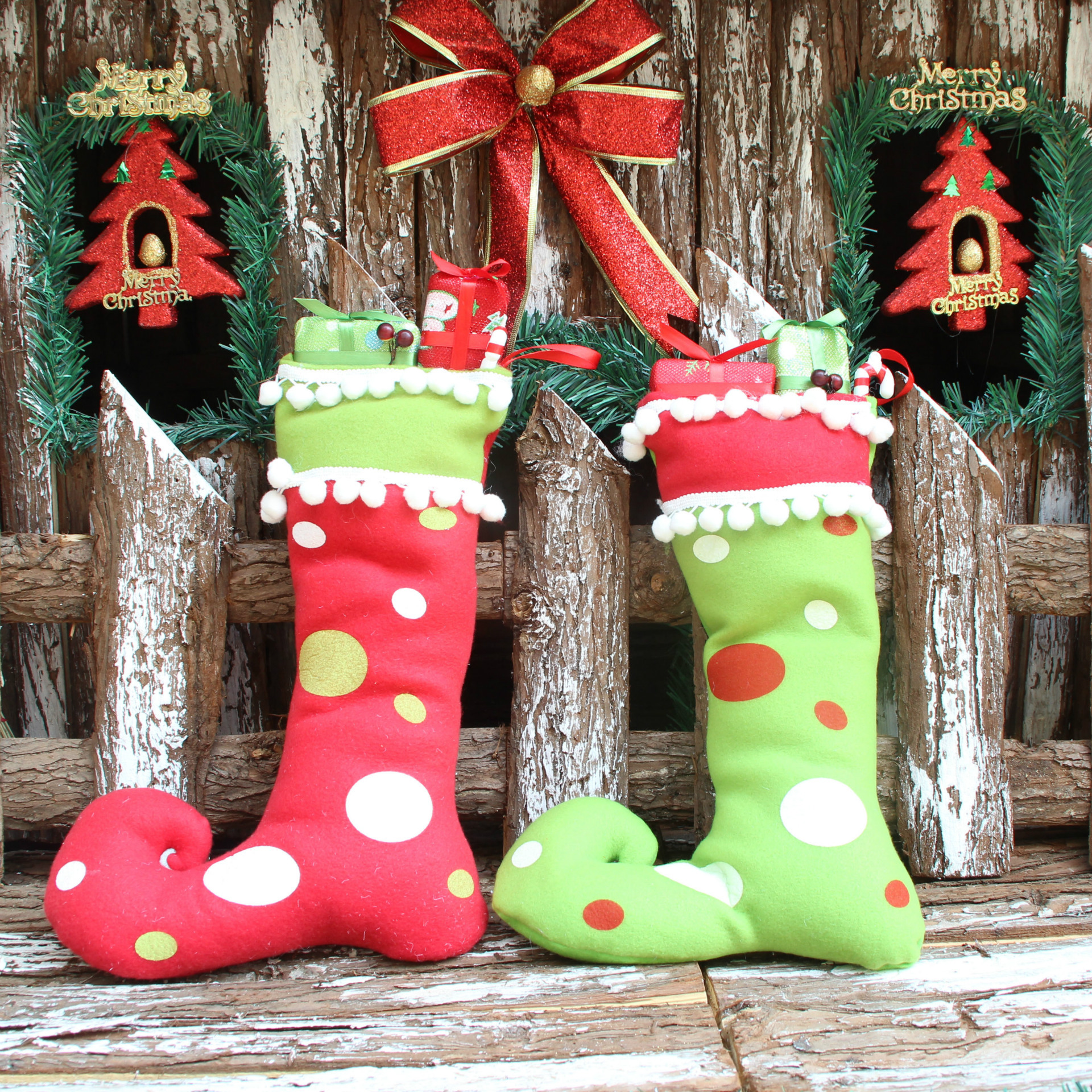 圣誕裝飾品 圣誕禮品靴 布藝靴子掛件 圣誕工藝品 家居用品