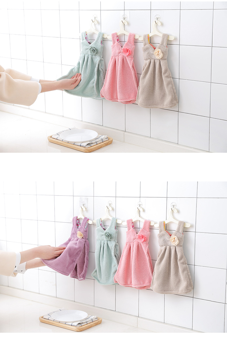 創意可愛連身裙造型珊瑚絨擦手巾 超吸水浴室擦手巾 廚房吊式毛巾