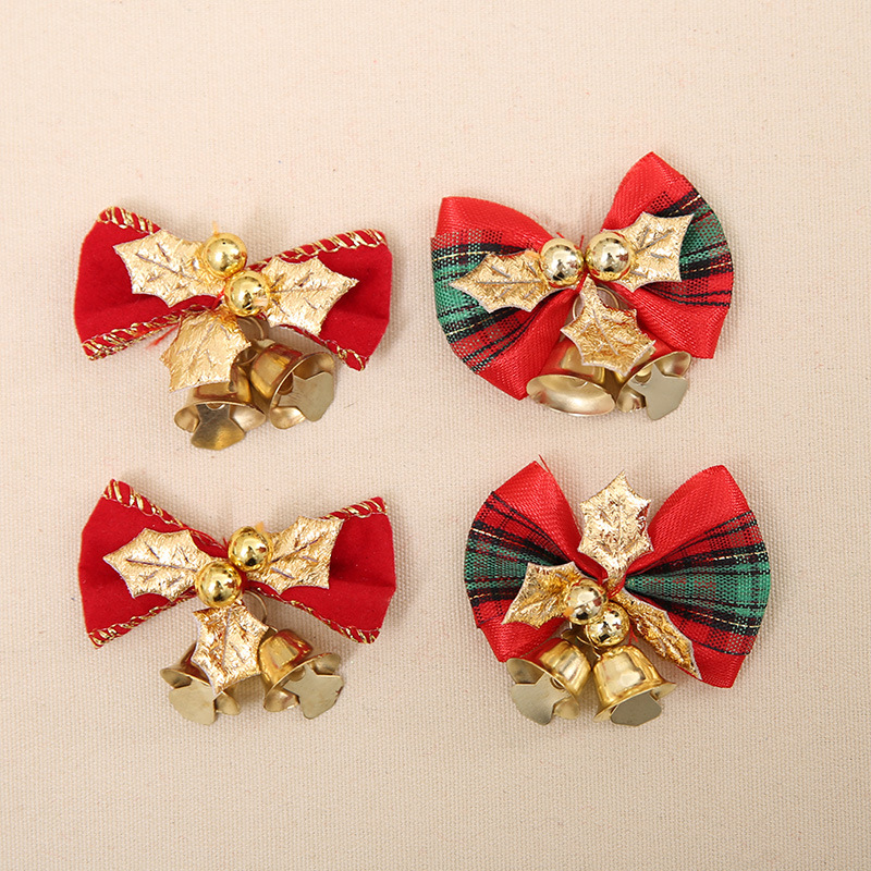 (6入)聖誕裝飾品 聖誕蝴蝶結帶鈴鐺 聖誕禮品裝飾 聖誕樹花環裝飾配件
