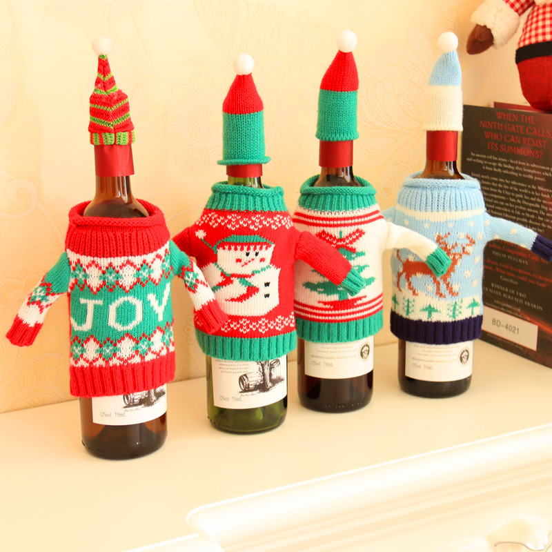 新款圣誕酒瓶套 毛衣酒瓶套4款 圣誕酒瓶裝飾品