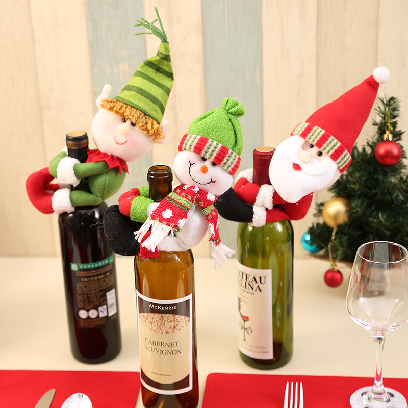 (3入)聖誕家居裝飾品 聖誕老人雪人酒瓶套 中號酒瓶裝飾品
