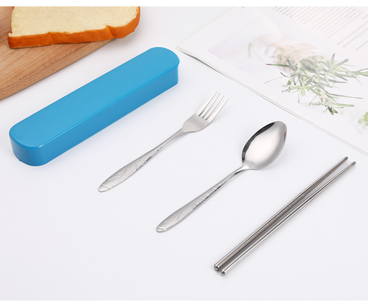 創意印花不銹鋼餐具四件套便攜式餐具套裝筷子勺子叉子可印logo