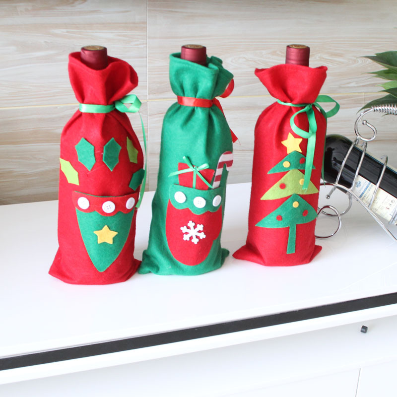 新款圣誕酒瓶袋 酒瓶裝飾 圣誕貼畫酒瓶袋三款