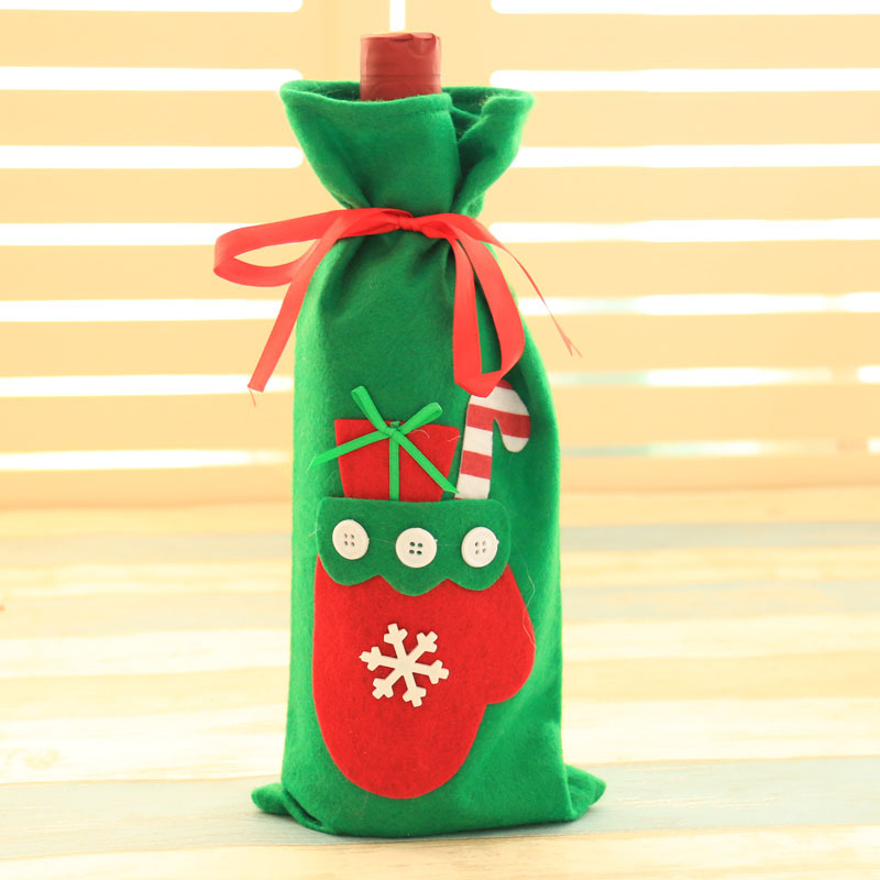 新款圣誕酒瓶袋 酒瓶裝飾 圣誕貼畫酒瓶袋三款