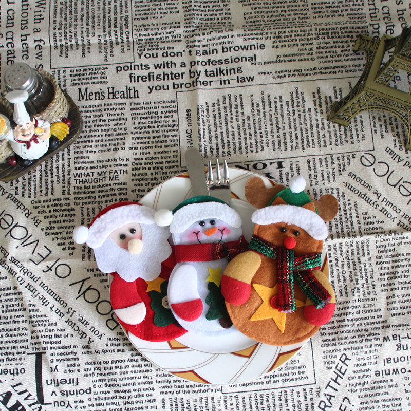 新款圣誕刀叉套 圣誕桌面裝飾 圣誕老人 雪人麋鹿 餐具套