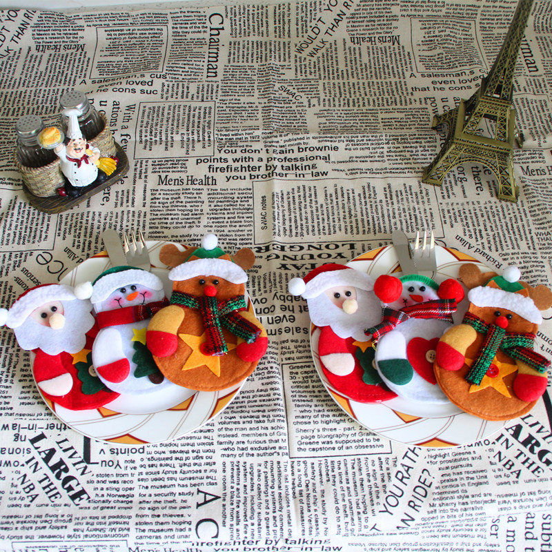 新款圣誕刀叉套 圣誕桌面裝飾 圣誕老人 雪人麋鹿 餐具套