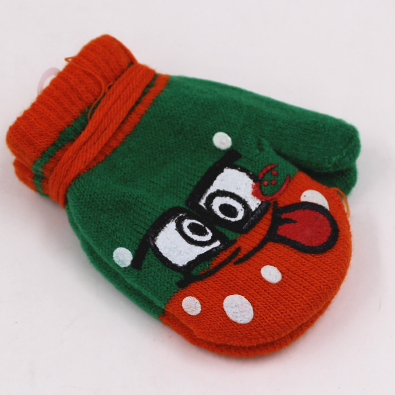 Q1728 小童晴綸雙層可愛印膠手套包仔手套秋冬季戶外保暖掛脖手套