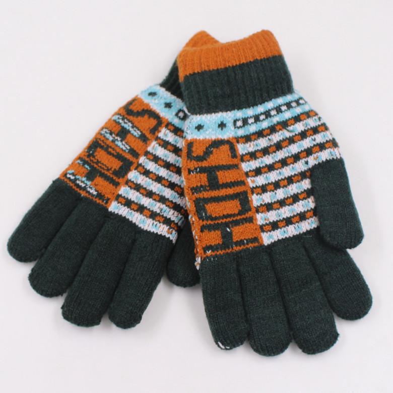 Q1718 男款成人大提花雙層五指手套 秋冬季出行手套保暖防凍手套