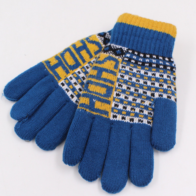 Q1718 男款成人大提花雙層五指手套 秋冬季出行手套保暖防凍手套