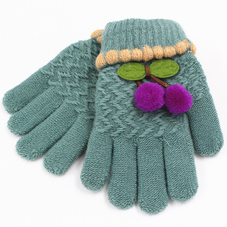 Q1702 時尚小反針帶球兒童提花手套秋冬季戶外手套保暖防凍手套