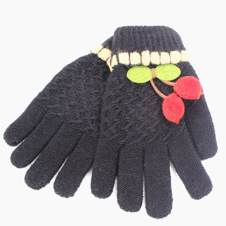 Q1702 時尚小反針帶球兒童提花手套秋冬季戶外手套保暖防凍手套