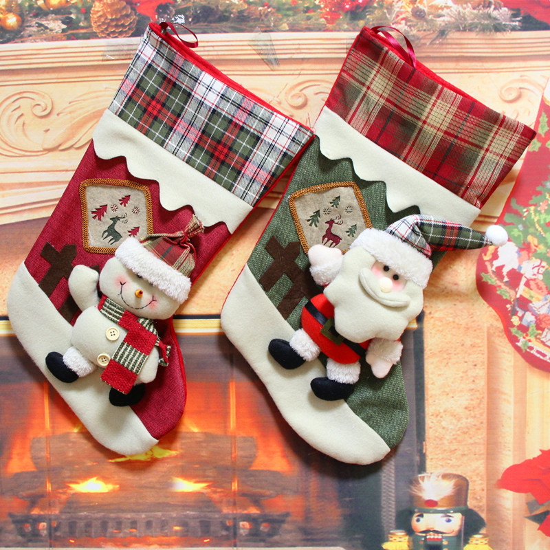 新款圣誕襪 圣誕鄉村風圣誕襪 圣誕老人 雪人立體襪
