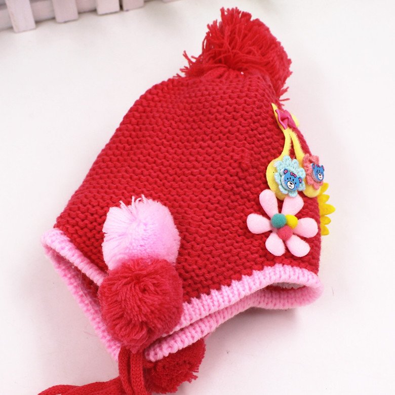 V2108 葵花小帽冬季保暖毛線帽子小女孩時尚可愛毛球針織帽