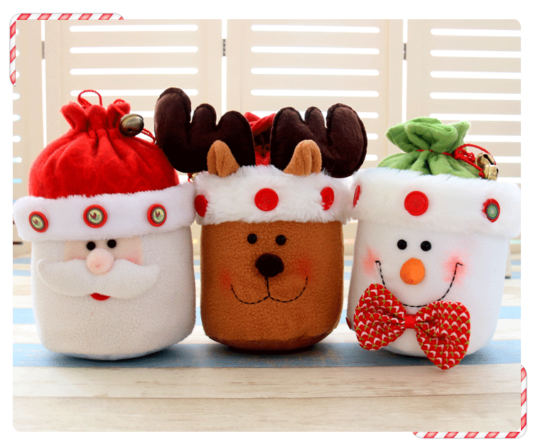 新品圣誕禮物袋老人雪人糖果袋帶鈴鐺 圣誕裝飾用品蘋果禮物袋