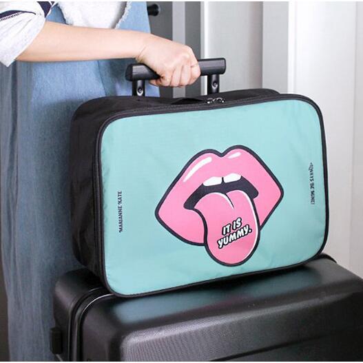 (2入)韓國可愛卡通手提旅行收納包 登機包 大號行李衣物拉桿箱 整理包