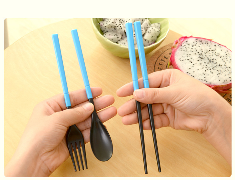 ABS塑料餐具三件套 便攜旅行環保套裝 折疊組合筷子叉勺 活動禮品