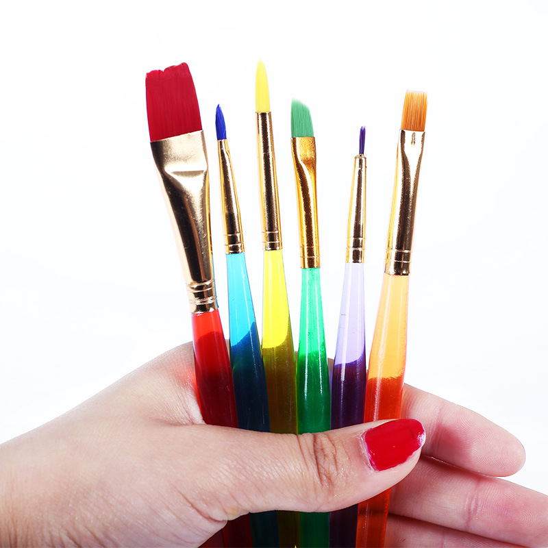 水晶糖果色水彩筆 幼兒園美術繪畫筆刷 水彩筆6件組