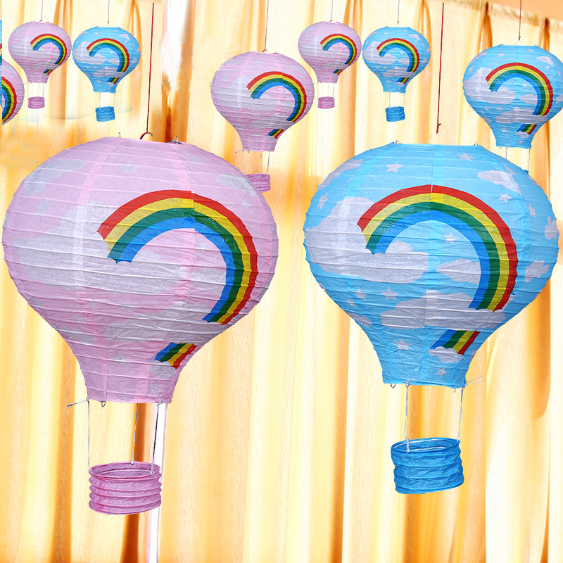 生日派對熱氣球燈籠 DIY熱氣球造型紙燈籠 節日裝飾材料 彩虹燈籠