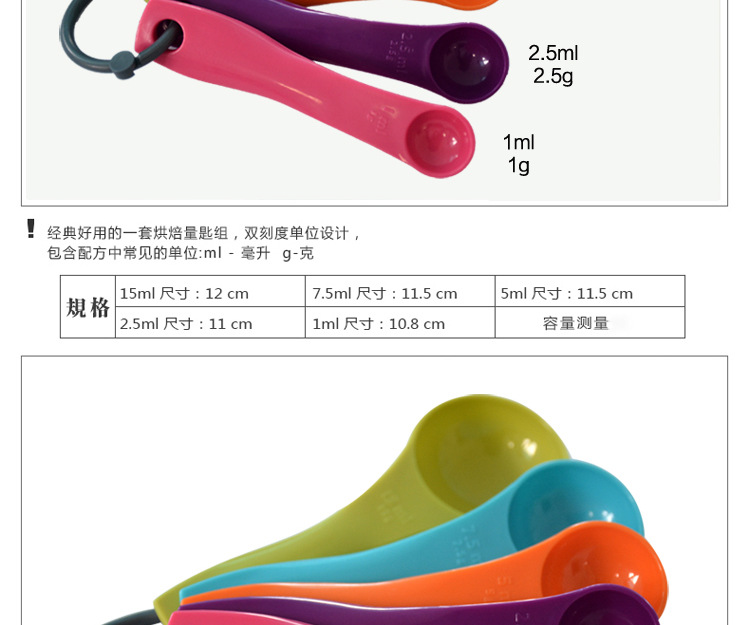 廚房烘焙工具 彩色量勺5件套裝 帶刻度量勺1g5g克調料匙