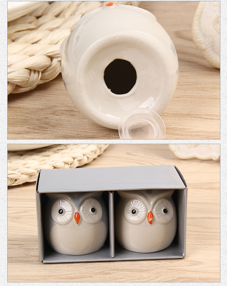 陶瓷貓頭鷹調味罐 婚禮小物 可愛造型創意貓頭鷹調味罐 創意禮品 1對裝