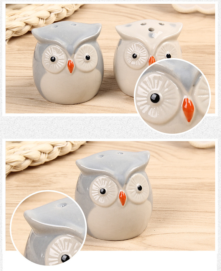 陶瓷貓頭鷹調味罐 婚禮小物 可愛造型創意貓頭鷹調味罐 創意禮品 1對裝