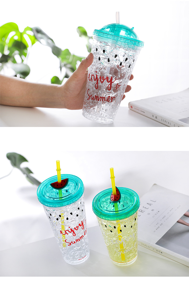 2258碎冰杯水杯創意潮流女學生韓國清新可愛漸變色雙層制冷冰鎮杯