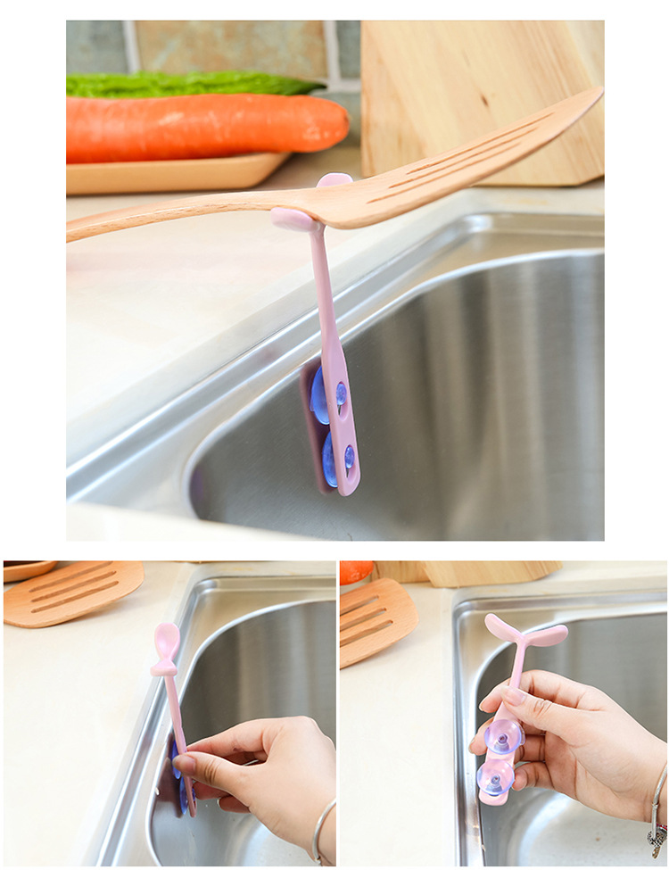 廚房便捷吸盤式小支架湯勺支架筷子支架瀝水槽豆芽棒