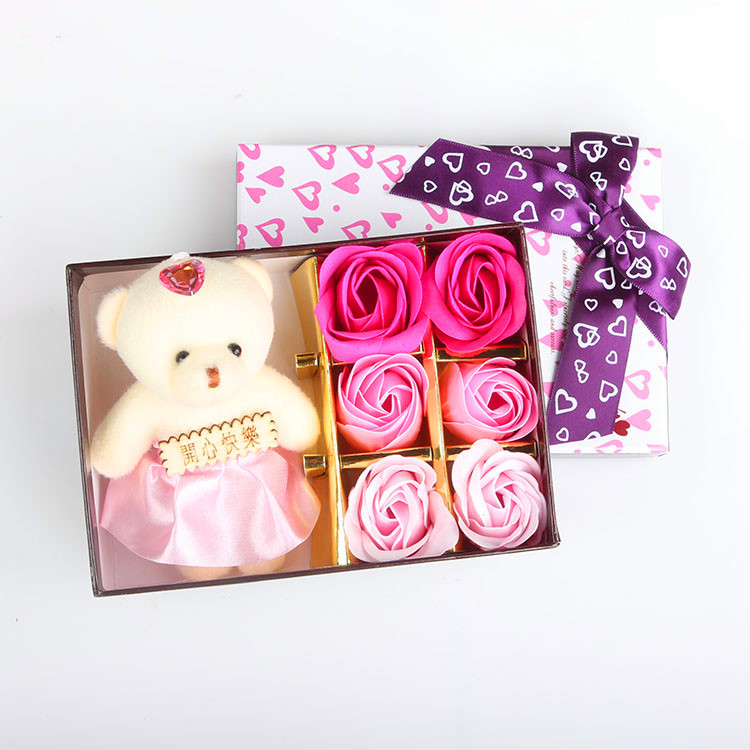 生日送禮送閨蜜女友生日禮物6朵小熊香皂玫瑰花禮盒情人節母親節