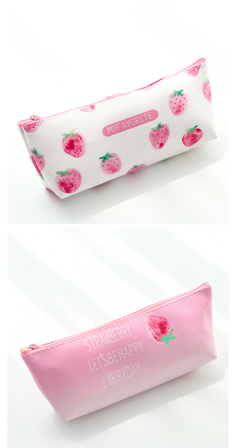 小清新簡約可愛學生女鉛筆袋收納包大容量創意草莓皮質筆袋