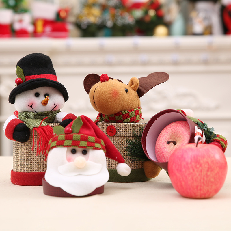 聖誕節糖果盒 聖誕老人麋鹿雪人 聖誕用品禮物盒 聖誕裝飾品 亞麻禮物盒