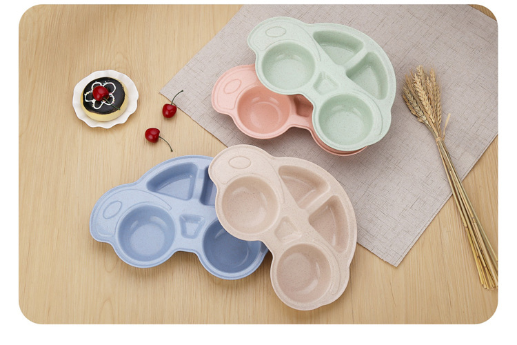 創意麥秸稈分格吃飯餐盤 汽車造型兒童餐盤 家用寶寶分隔餐具盤子