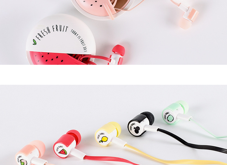 韓版卡通水果系列手機帶麥語音耳機收納盒入耳式耳機女生可愛耳機
