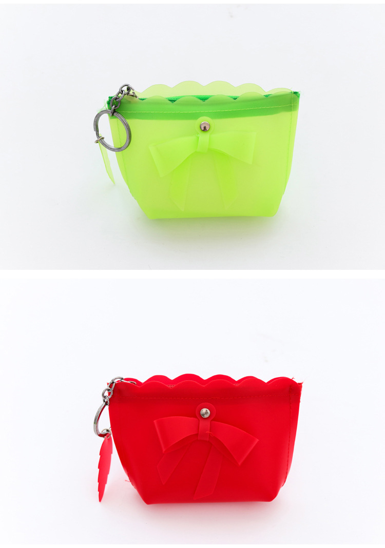 創意韓國可愛果凍膠蝴蝶結零錢包 糖果色女士鑰匙包 手拿包