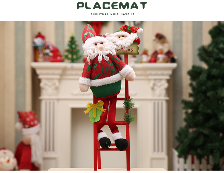 圣誕節裝飾圣誕公仔圣誕裝飾品爬梯老人木質梯子商超場景用品擺設