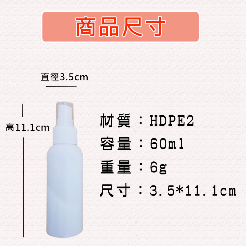 HDPE2號噴霧瓶 可裝酒精消毒水分裝瓶 60ml