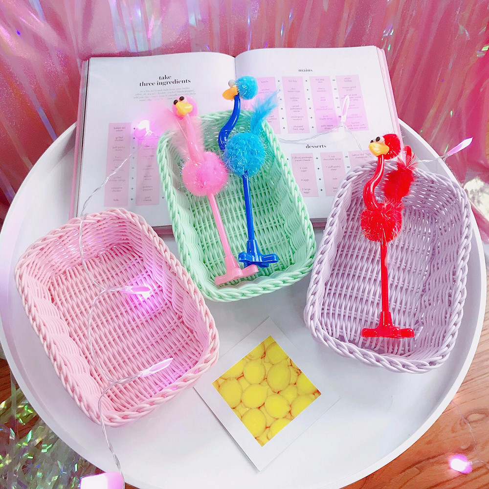 馬卡龍編織收納籃 少女粉色系拍照道具 多功能桌面雜物籃 置物籃