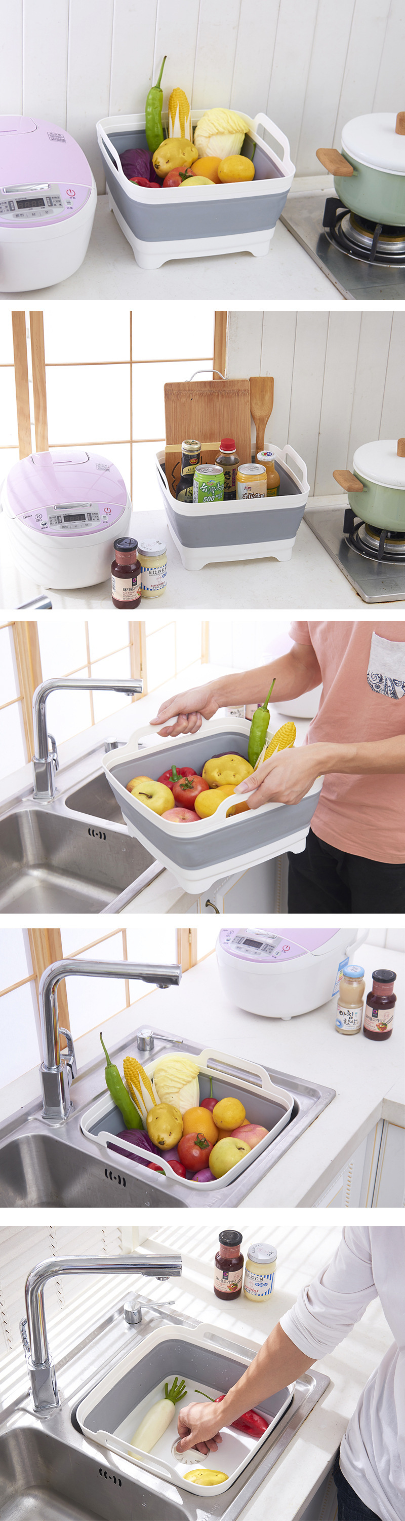 創意可折疊廚房洗菜籃 蔬菜水果瀝水籃 摺疊收納不占空間