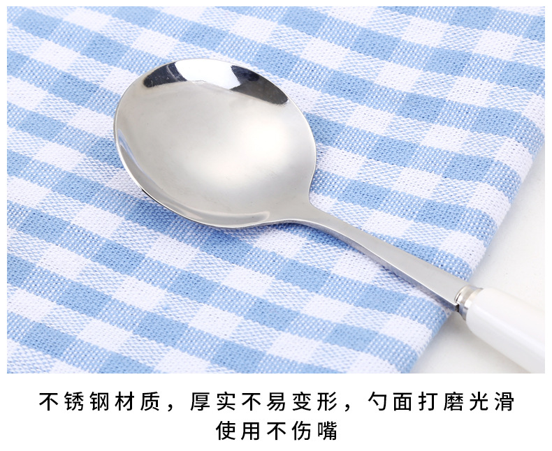 不鏽鋼長柄湯匙 陶瓷手柄可愛圖案湯匙 可愛動物不鏽鋼餐具 小湯匙