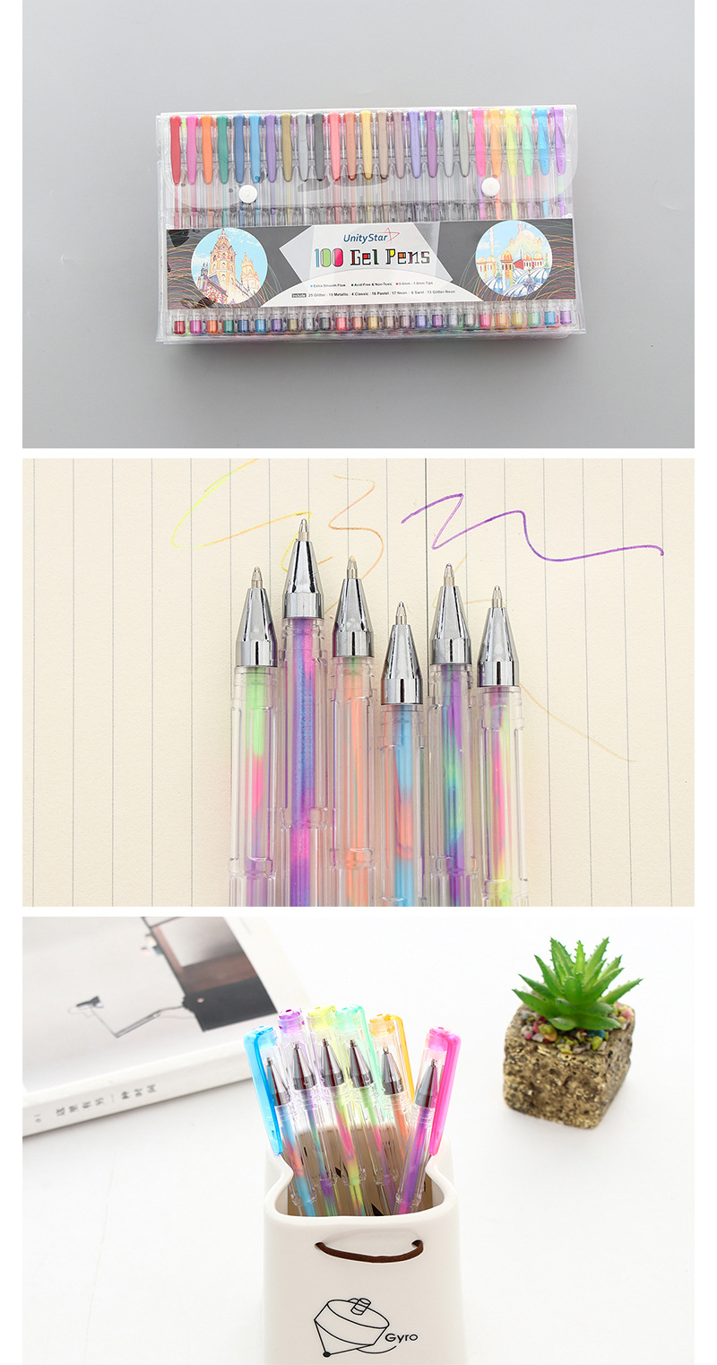 創意文具100色彩色中性筆套裝 熒光筆 閃光筆 金屬色筆畫筆套裝